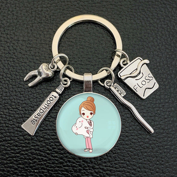 Wholesale Cute Teeth Glass Toothbrush Toothpaste Keychain Pendant
